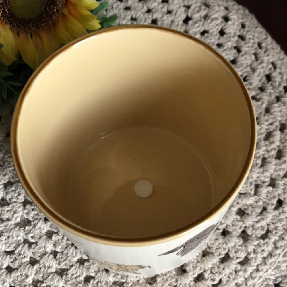 Cream Ceramic Planter Pot with Gray and Brown Dachshund Illustrations